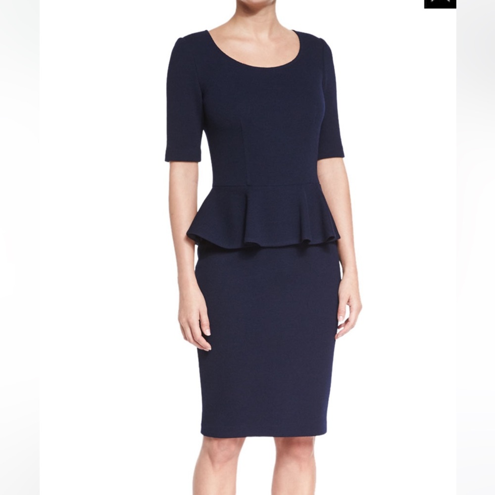 LAFAYETTE‎ 148 NAVY Peplum Ponte Knit Career Cocktail Dress